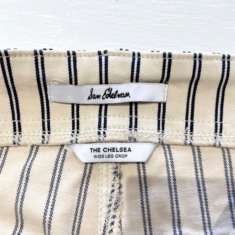 New Sam Edelman Striped Wide Leg Cropped Pants Chelsea Cream Indigo Size 27 / 4 - Picture 15 of 16